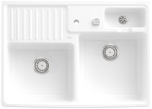 632392R1HL12 Sp&uuml;lstein Doppelbecken Wei&szlig; Alpin Keramiksp&uuml;le Excenterbet&auml;tigung 90 cm Unterschrank