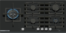 PRS9A6H40 Gaskochfeld 90cm Hartglas Schwarz FlameSelect abnehmbare Metallknebel TouchControl